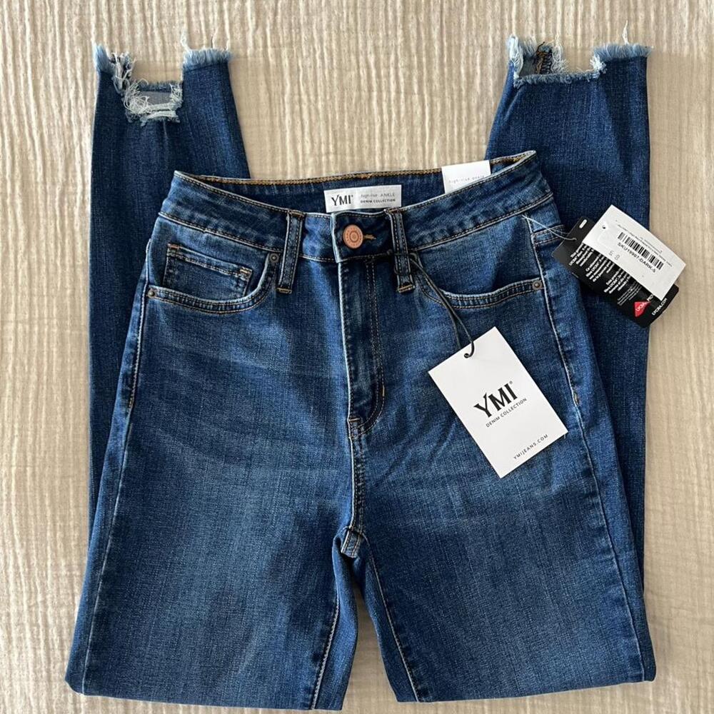 YMI high-rise distressed skinny jeans in dark blue wash